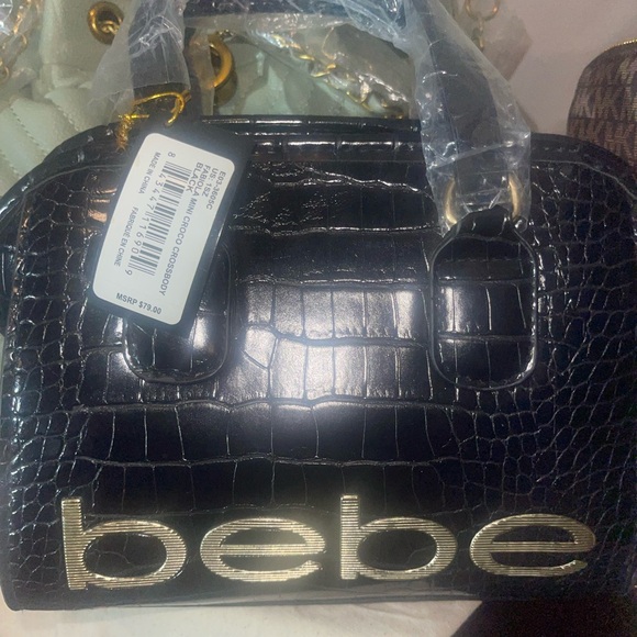 bebe Handbags - Bebe Black Croc Embossed Crossbody. NWT